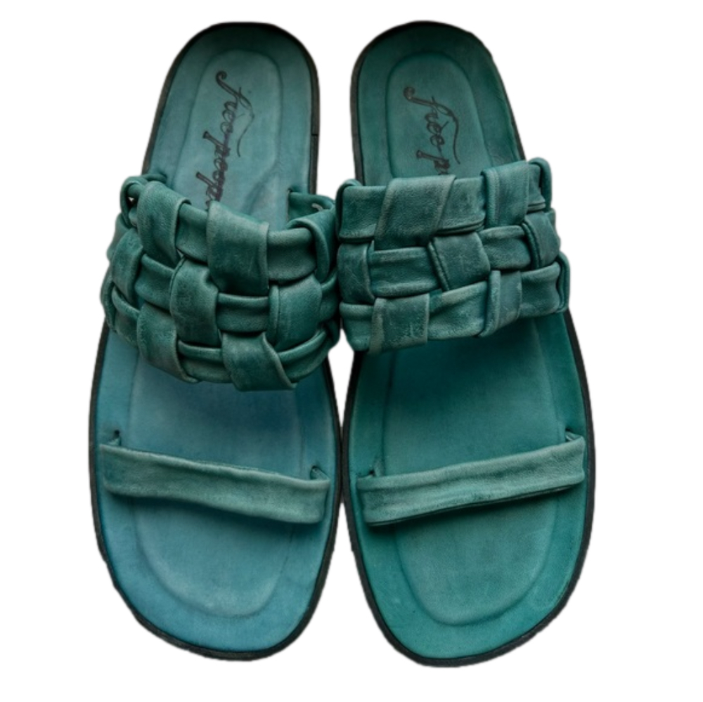 Free People Teal Braided Slide Sandals